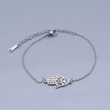 Stainless Steel Link Bracelet Lobster Clasp Hamsa Silver Gold Adjustable P261