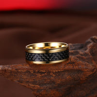 Stainless Steel Gold Plated Mens Band Carbon Fiber Silver Black Blue Ring B557