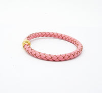 Unisex Men's Genuine Leather Stainless Steel Magnetic Clasp Bracelet Pink