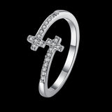 Rose Gold Platinum Plated Fashion Ring AAA Zirconia Cross Adjustable Size B307