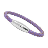 Unisex Men's Genuine  Leather Stainless Steel Magnetic Clasp Bracelet Purple