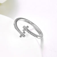 Rose Gold Platinum Plated Fashion Ring AAA Zirconia Cross Adjustable Size B307