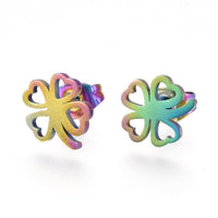 Stainless Steel Stud Earrings Earring Backs Four Leaf Clover 9x8.5mm A173