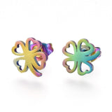 Stainless Steel Stud Earrings Earring Backs Four Leaf Clover 9x8.5mm A173