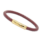 Unisex Men's Genuine Leather Stainless Steel Magnetic Clasp Bracelet Burgundy