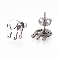 Stainless Steel Stud Earrings Earring Backs Elephant 10x9mm Pin: 0.7mm A174