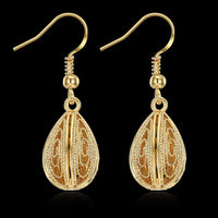 Yellow Gold Platinum Plated Earrings Drop Dangle Fish Hook Clasp L640