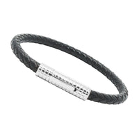 Unisex Genuine Leather Stainless Steel Magnetic Clasp Bracelet Black 8" Inches