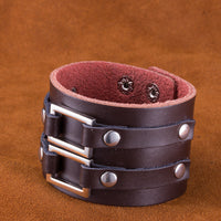 Leather Bracelet  9 Inches 49MM Push button L444