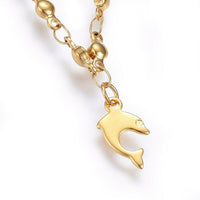 304 Stainless Steel Charm Bracelet Lobster Dolphin Gold 8.2" 3mm  A89