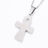 Stainless Steel Set Pendant Necklace Earrings Textured Cross Gold 17.7'' P817