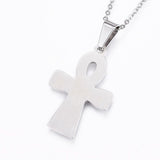 Stainless Steel Set Pendant Necklace Earrings Textured Cross Gold 17.7'' P817