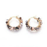 Stainless Steel Hoop Earrings Pearl Ring White Gold Agate Tiger Eye Howlite P326