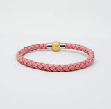 Unisex Men's Genuine Leather Stainless Steel Magnetic Clasp Bracelet Pink