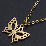 Stainless Steel Pendant Necklace Lobster Clasp Butterfly Gold 15.7" 1.5mm P60