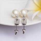 Gold Platinum Plated Pearl Zirconia Stud Drop Earrings L85