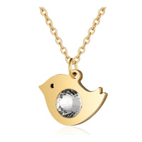 Stainless Steel Pendant Necklaces Rhinestone Chains Bird Silver Gold 15.7" P666