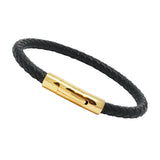 Unisex Genuine Leather Stainless Steel Magnetic Clasp Bracelet Black 8" Inches