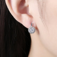 Platinum Plated Earrings  Hoop Huggies AAA Zirconia Latch Back Clasp L582