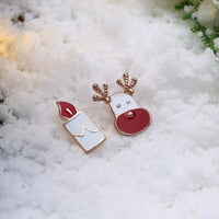 Rose Gold Silver Enamel Stud Earrings Christmas Reindeer Rudolph 16x7mm P132
