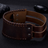 Leather Bracelet  Black Brown 15 Inches 50MM Push button L445