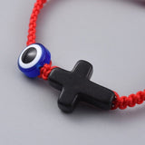 Nylon Braided Bead Bracelet Evil Eye Resin Turquoise Cross Red Adjustable P236