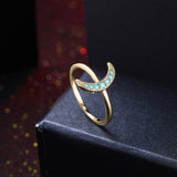 Yellow Gold Platinum Plated Ring Womens Moon Kallaite Stone Blue B506