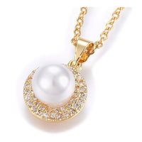 Stainless Steel Pendant Necklace  Acrylic Pearl Gold 17.71" 18x12x8.5mm Z655