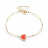 Stainless Steel Set Pendant Necklace Earring Bracelet Enamel Heart Red Gold P748