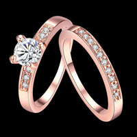 Rose Gold Platinum Plated Bridal Engagement Wedding Set Ring AAA Zirconia B153