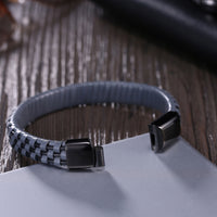 Stainless Steel Leather Bracelet 7.87 Inch Omega Clasp L331