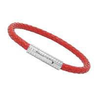 Unisex Men's Genuine Braided Leather Stainless Steel Magnetic Clasp Bracelet Red