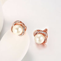 White Rose Gold Plated Pearl Zirconia Stud Earrings L69