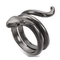 Alloy Cuff Finger Ring Snake Antique Silver Black Size 5 Adjustable 15.5mm P464