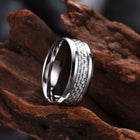 Stainless Steel Mens Band Carbon Fiber Silver Black Blue Ring B556