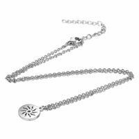 304 Stainless Steel Pendant Necklace Flat Round Sun Silver Color 16" 1mm A405