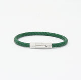 Unisex Men's Genuine Leather Stainless Steel Magnetic Clasp Bracelet Green