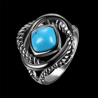 Platinum Black Gunmetal Plated Ring Halo Womens Kallaite Stone Blue B504