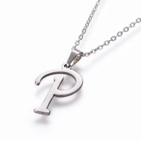 Stainless Steel Set Stud Earring Pendant Necklace Alphabet Letter 17.7" P495