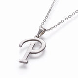 Stainless Steel Set Stud Earring Pendant Necklace Alphabet Letter 17.7" P495