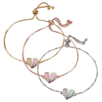 Adjustable Bracelets Slider Opal Cubic Zirconia Heart Gold Blue Pink 8.8"  P503