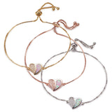 Adjustable Bracelets Slider Opal Cubic Zirconia Heart Gold Blue Pink 8.8"  P503