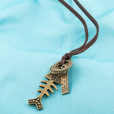 Genuine Leather Necklace Unisex Pendant Fish Bone Adjustable Si Slide Clasp B476