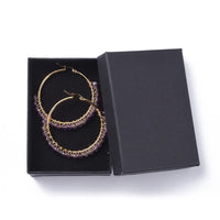 Hoop Earrings Stone Beads Gold Stainless Steel Hoop 50mm Pin 0.6x1mm  P602