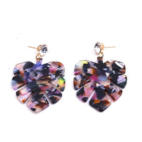 Resin Dangle Earrings Gold Tone Alloy Findings Rhinestone Leaf Colorful 2" P605