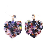 Resin Dangle Earrings Gold Tone Alloy Findings Rhinestone Leaf Colorful 2" P605