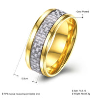 Stainless Steel Gold Plated Mens Band Carbon Fiber Silver Black Blue Ring B557