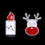 Rose Gold Silver Enamel Stud Earrings Christmas Reindeer Rudolph 16x7mm P132
