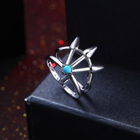 Platinum Black Gunmetal Plated Spikes Ring Womens Kallaite Stone Blue B503