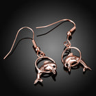 Rose Gold Plated Earrings Drop Dangle  Fish Hook Dolphin .52" L192